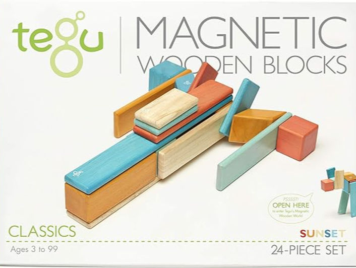 High angle view of colorful wooden blocks with magnets